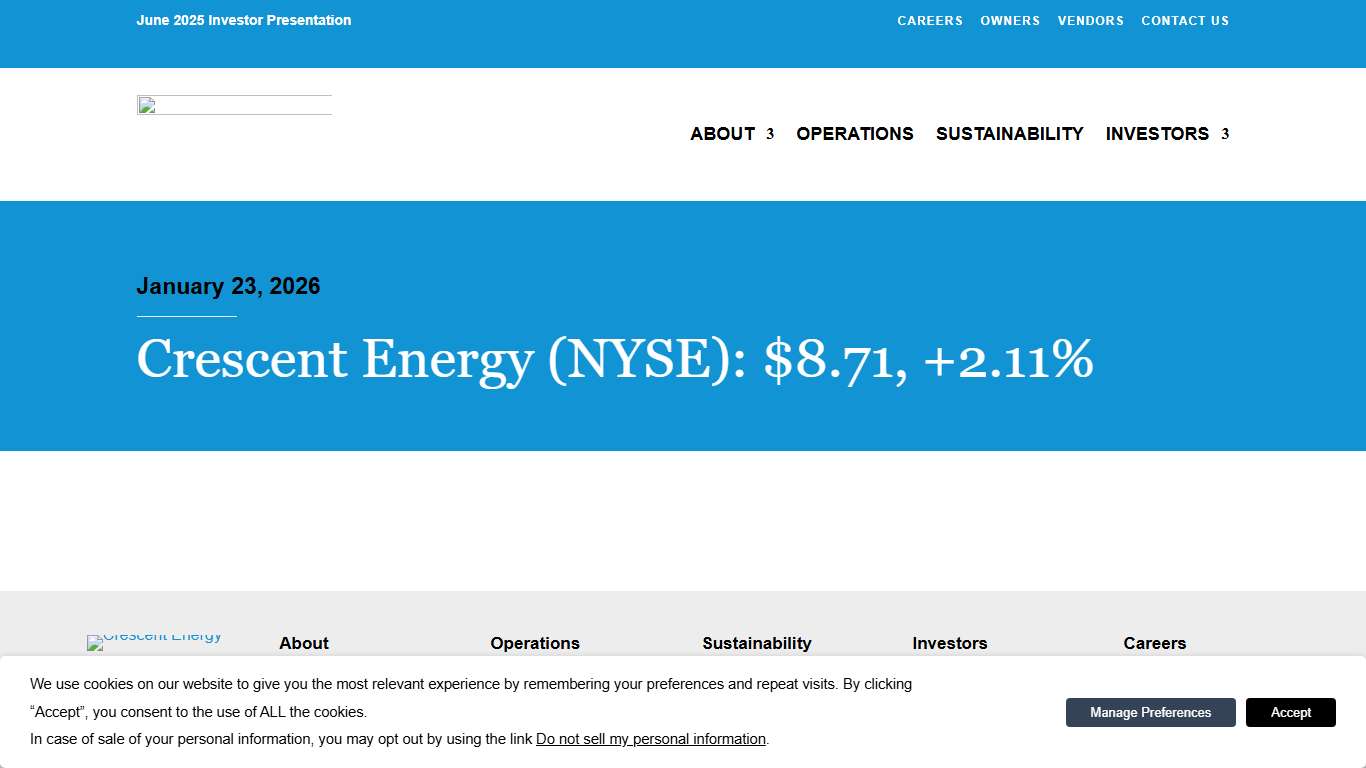 Crescent Energy (NYSE): $8.71, +2.11% - Crescent Energy
